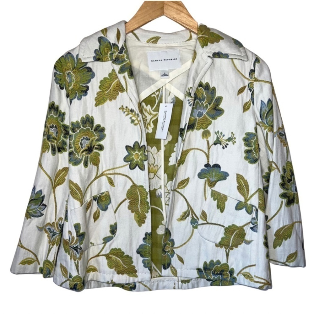 Banana Republic NWT Floral Embroidered Cotton Blazer Jacket Size 0